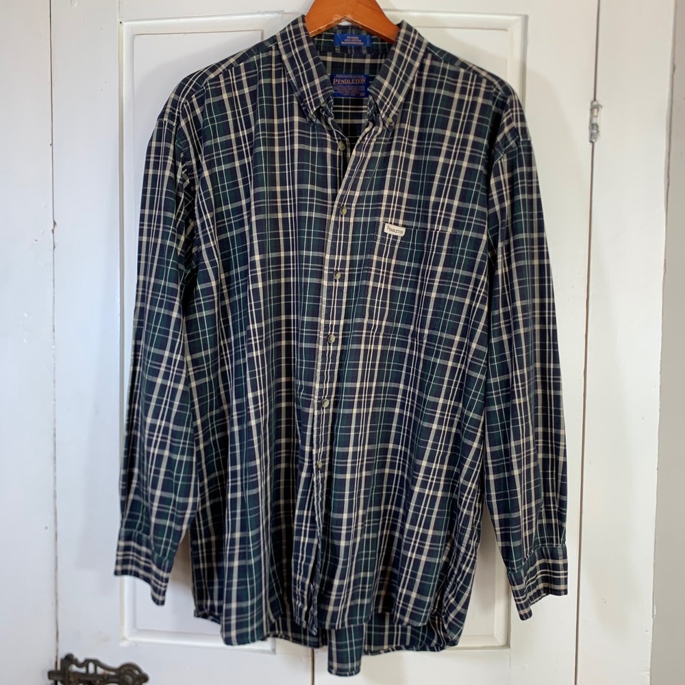 Vintage Pendleton Mens XL Plaid Cotton Button Down Shirt Pocket Classic Heritage